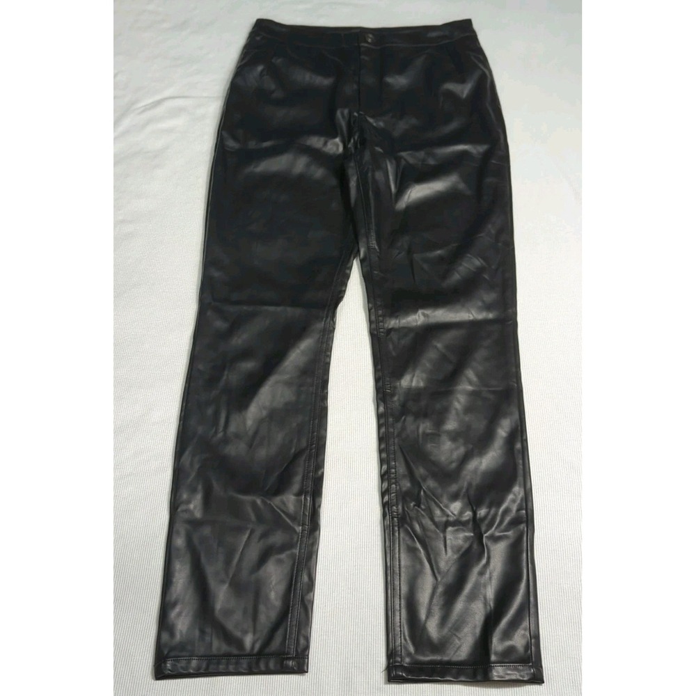 Entro NWT Women's Large Black Faux Leather Straight‎ Leg High Rise Pants 355